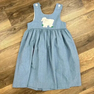 Vintage Kelly’s Kids Light Wash Denim Style Jean Dress with Lamb Size 5 Girls